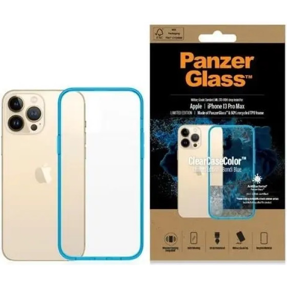 PanzerGlass ClearCase Antibacterial Military Grade Certified Case for iPhone 13 Pro Max - Transparent Blue - (PAN000305-0)