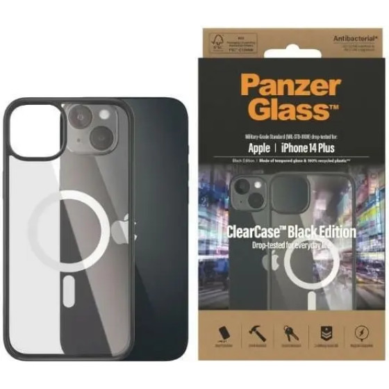 PanzerGlass ClearCase case with MagSafe antibacterial for iPhone 14 Plus / 15 Plus - transparent and black - (PAN000425-0)