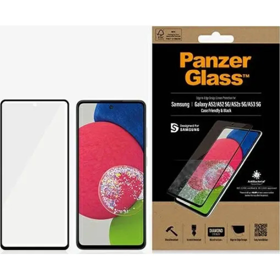 PanzerGlass E2E Microfracture antibacterial glass for Samsung Galaxy A52 / A52 5G / A53 5G - with black frame - (PAN000359-0)