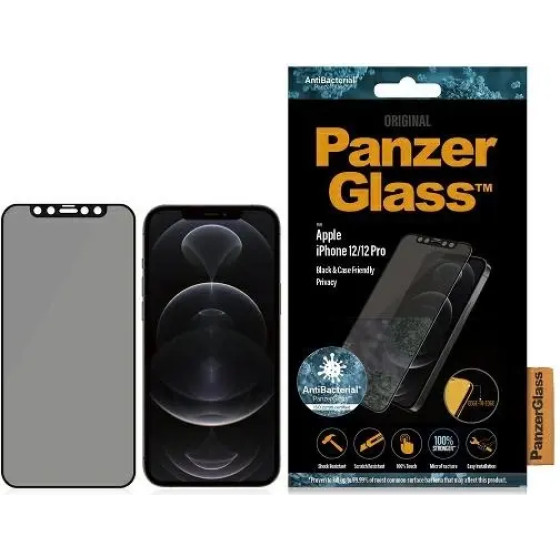 PanzerGlass E2E Super+ Microfracture antibacterial privacy tempered glass for iPhone 12 / 12 Pro - with black frame - (PAN000093-0)