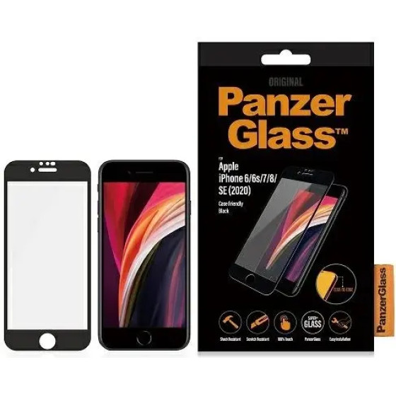 PanzerGlass E2E Super+ tempered glass for iPhone 6 / 6s / 7 / 8 / SE 2020 / SE 2022 - with black frame - (PAN000014-0)