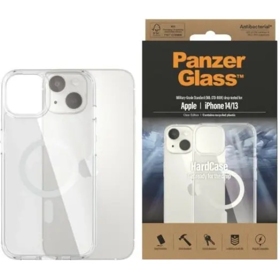 PanzerGlass HardCase with MagSafe Antibacterial Military Grade Certified Case for iPhone 14/15/13 - Transparent - (PAN000409-0)