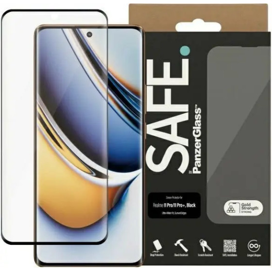 PanzerGlass SAFE by Screen Protection Ultra-Wide Fit Tempered Glass for Realme 11 Pro / 11 Pro+ - Black - (PAN000926-0)
