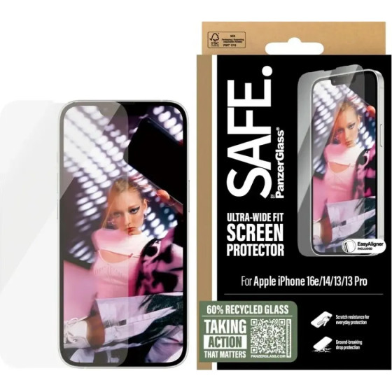 PanzerGlass SAFE by Ultra-Wide Fit Tempered Glass for iPhone 13 / 13 Pro / 14 / 16e - Clear - (PAN001129-0)