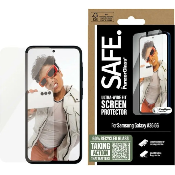 PanzerGlass SAFE by Ultra-Wide Fit Tempered Glass for Samsung Galaxy A36 5G - Clear - (PAN001102-0)