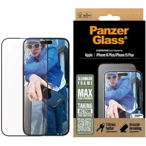 PanzerGlass Screen Protector Aluminum Frame iPhone 16 Plus 6.7 Ultra-Wide Fit 2851 - (PAN000790-0)