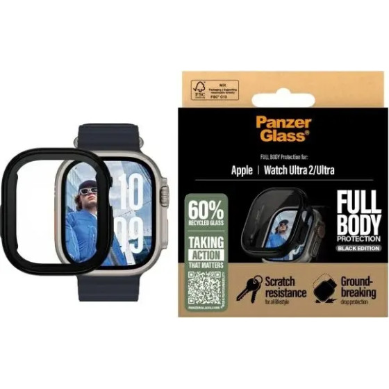 PanzerGlass Snappie Full Body Tempered Glass for Apple Watch Ultra 2 - Black - (PAN000903-0)