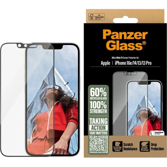 PanzerGlass Ultra-Wide Fit Tempered Glass for iPhone 13 / 13 Pro / 14 / 16e - Clear - (PAN001127-0)