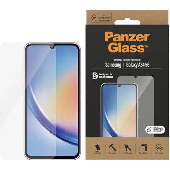 PanzerGlass Ultra-Wide Fit tempered glass for Samsung Galaxy A34 5G - (PAN000496-0)