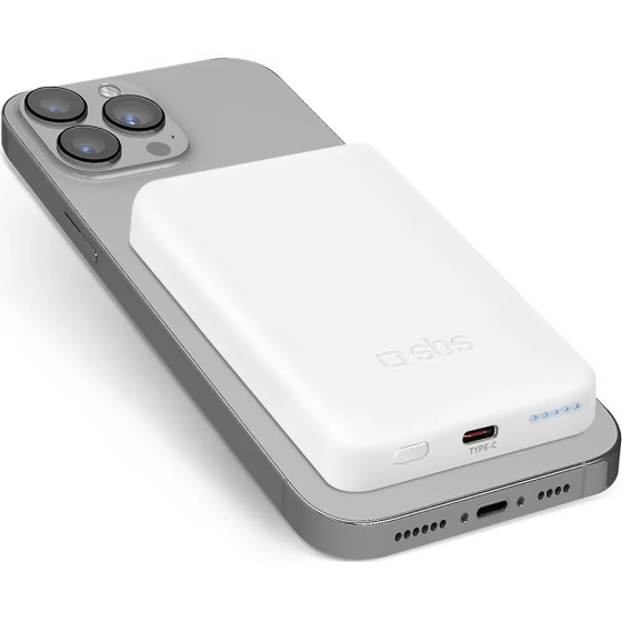 SBS Powerbank 5000 mAh USB-C, MagSafe compatible - white - (TEBB5000MAG1CW)