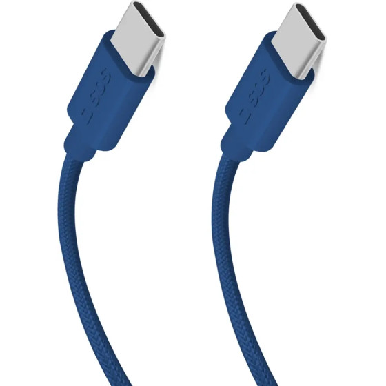 SBS USB-C - USB-C 1.5m 60W braided cable - blue - (TECABLETISSUETCCB)