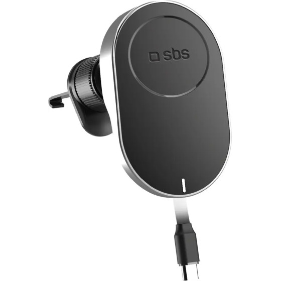SBS Wireless Charger Smartphone Holder with Retractable Cable Compatible with MagSafe - Black - (TESUPP15WRETRACABL)