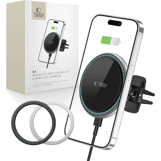 Tech-Protect A2 Car Phone Holder with MagSafe 15W Inductive Charger for Air Vent - Black - (21765-0)
