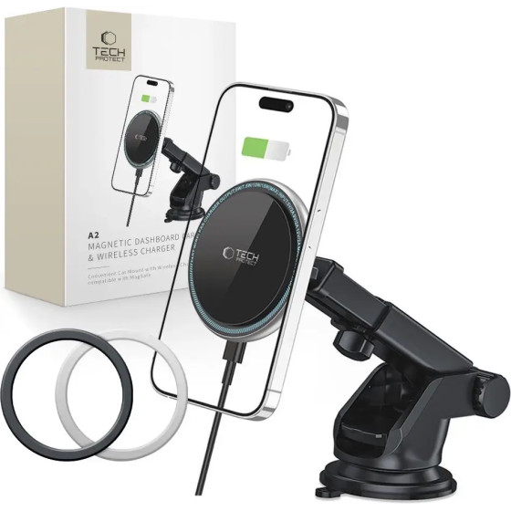Tech-Protect A2 Car Phone Holder with MagSafe 15W Inductive Charger for Cockpit - Black - (21766-0)