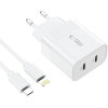 Tech-Protect C20W 2x USB-C PD 20W charger with USB-C / USB-C cable - white - (24390-0)