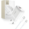 Tech-Protect C20W USB-C PD 20W / USB-A QC 3.0 Charger with USB-C / Lightning Cable - White - (22240-0)