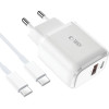 Tech-Protect C20W USB-C PD 20W / USB-A QC 3.0 charger with USB-C / USB-C cable - white - (22495-0)