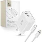 Tech-Protect C35W 2x USB-C PD 35W Wall Charger with USB-C / Lightning Cable - White - (24177-0)