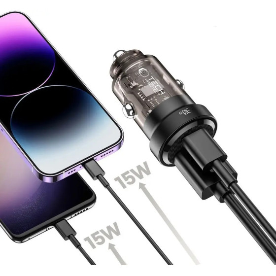 Tech-Protect CC30W Car Charger USB-C PD 30W / USB-A QC 3.0 - Black - (23132-0)