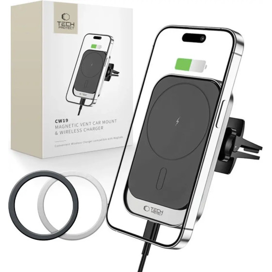 Tech-Protect CW19 MagSafe magnetic car holder with 15W inductive charger for air vent - black - (18721-0)