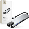 Tech-Protect HB02 HUB Adapter 6in1 USB-C + USB2.0 + USB3.0 + HDMI 4K 30Hz + RJ45 + PD100W - gray - (27297-0)