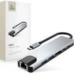 Tech-Protect HB02 HUB Adapter 6in1 USB-C + USB2.0 + USB3.0 + HDMI 4K 30Hz + RJ45 + PD100W - gray - (27297-0)