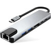Tech-Protect HB02 HUB Adapter 6in1 USB-C + USB2.0 + USB3.0 + HDMI 4K 30Hz + RJ45 + PD100W - gray - (27297-0)