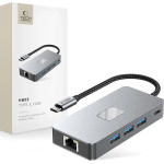 Tech-Protect HB05 HUB 9in1 USB-C + USB2.0 + USB3.0 + HDMI 4K 60HZ + SD / TF + PD100W + RJ45 adapter - gray - (27295-0)