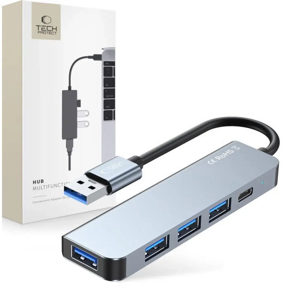 Tech-Protect HUB V0 5in1 USB-A - USB-A 3.0 / 3x USB-A 2.0 / USB-C - gray - (23326-0)