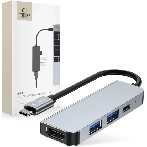 Tech-Protect HUB V2 4in1 USB-C - USB-A 3.0 / USB-A 2.0 / USB-C / HDMI - gray - (20241-0)