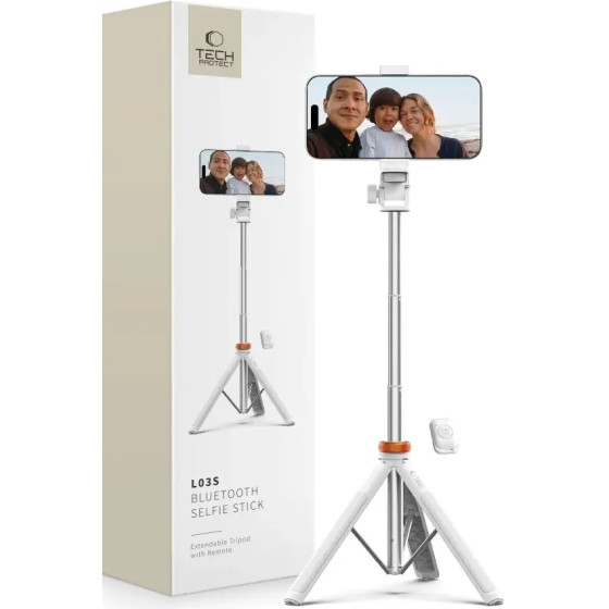 Tech-Protect L03S Bluetooth selfie stick with remote control, tripod up to 148cm and 180 head - white - (24972-0)
