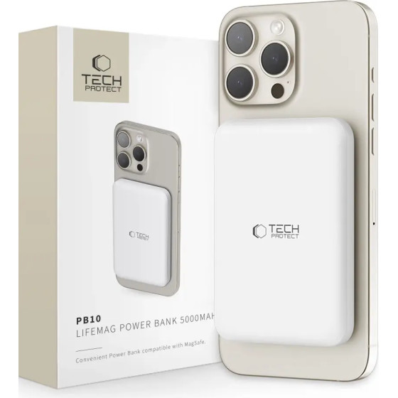 Tech-Protect LifeMag PB10 Powerbank with MagSafe 5000mAh 15W USB-C port - white + USB-C cable - (21787-0)