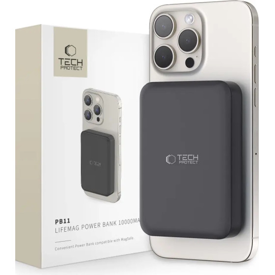 Tech-Protect LifeMag PB11 Powerbank with MagSafe 10000mAh 15W USB-C port - black + USB-C cable - (22057-0)