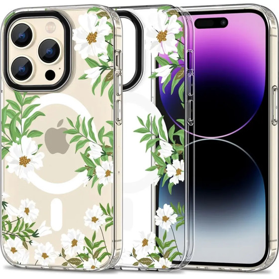 Tech-Protect MagMood MagSafe case for iPhone 15 Pro - daisies with leaves - (23981-0)