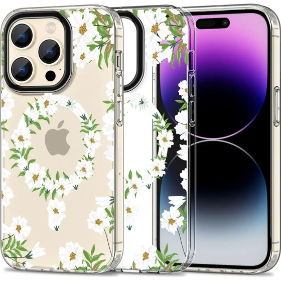 Tech-Protect MagMood MagSafe case for iPhone 15 Pro - white daisies - (23978-0)
