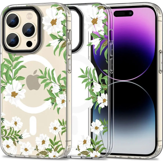 Tech-Protect MagMood MagSafe iPhone 15 Pro Max Case - Daisies with Leaves - (23985-0)