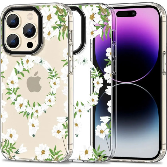 Tech-Protect MagMood MagSafe iPhone 15 Pro Max Case - White Daisies - (23982-0)