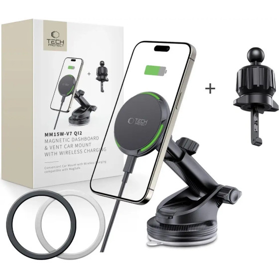 Tech-Protect MM15W-V7 QI2 Car Holder with Inductive Charger - Black - (26549-0)