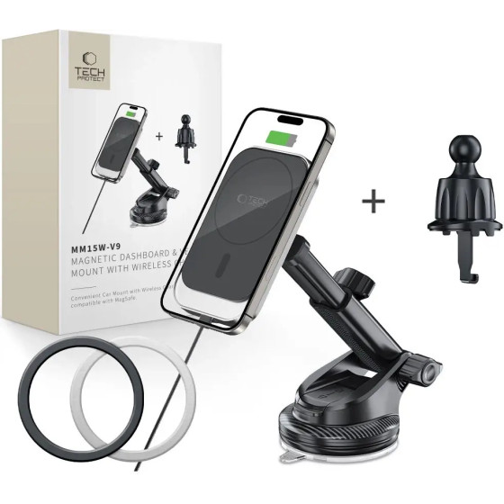 Tech-Protect MM15W-V9 Car Holder with MagSafe for Dashboard and Air Vent 15W - Black - (27083-0)