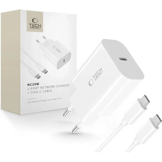 Tech-Protect NC20W PD20W USB-C wall charger with USB-C cable - white - (27420-0)