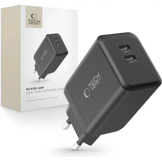 Tech-Protect NC45W-GAN 2-PORT PD45W wall charger - black - (26698-0)