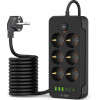 Tech-Protect PC6X6 Power Strip 6 Sockets 240V + 3xUSB-A + 3xUSB-C 200cm - Black - (26159-0)