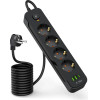 Tech-Protect PCL4X3 Power Strip 4 Sockets 240V + 2xUSB-A + 1xUSB-C 200 cm - Black - (26195-0)