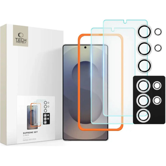 Tech-Protect Supreme Set for Samsung Galaxy S25 Ultra 2x Tempered Glass Screen Protector / Camera Tempered Glass - Clear - (26952-0)