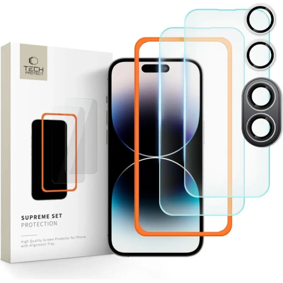 Tech-Protect Supreme Set tempered glass for iPhone 16 - transparent (3 pcs.) - (25448-0)