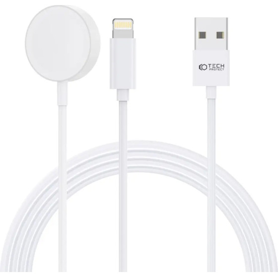 Tech-Protect UltraBoost 2in1 Magnetic Charger with USB-C / Lightning Cables for Apple Watch 1.5m - White - (23077-0)