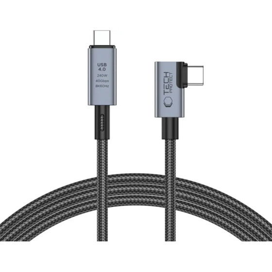 Tech-Protect UltraBoost Max L USB-C 4.0 (straight) / USB-C 4.0 (angled) PD 240W 8K 40Gbps 1.5m Cable - Gray - (25337-0)