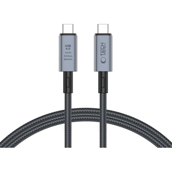 Tech-Protect UltraBoost Max USB-C 4.0 / USB-C 4.0 PD Cable 240W 8K 40Gbps 1m - Gray - (25270-0)