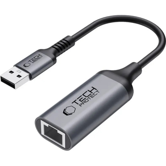 Tech-Protect UltraBoost USB-A 3.0 / Ethernet RJ45 1000Mbps Adapter - Black - (27256-0)