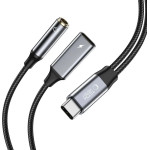 Tech-Protect UltraBoost USB-C (male) PD 60W 6A / mini jack 3.5mm (female) - USB-C (female) - black - (24335-0)